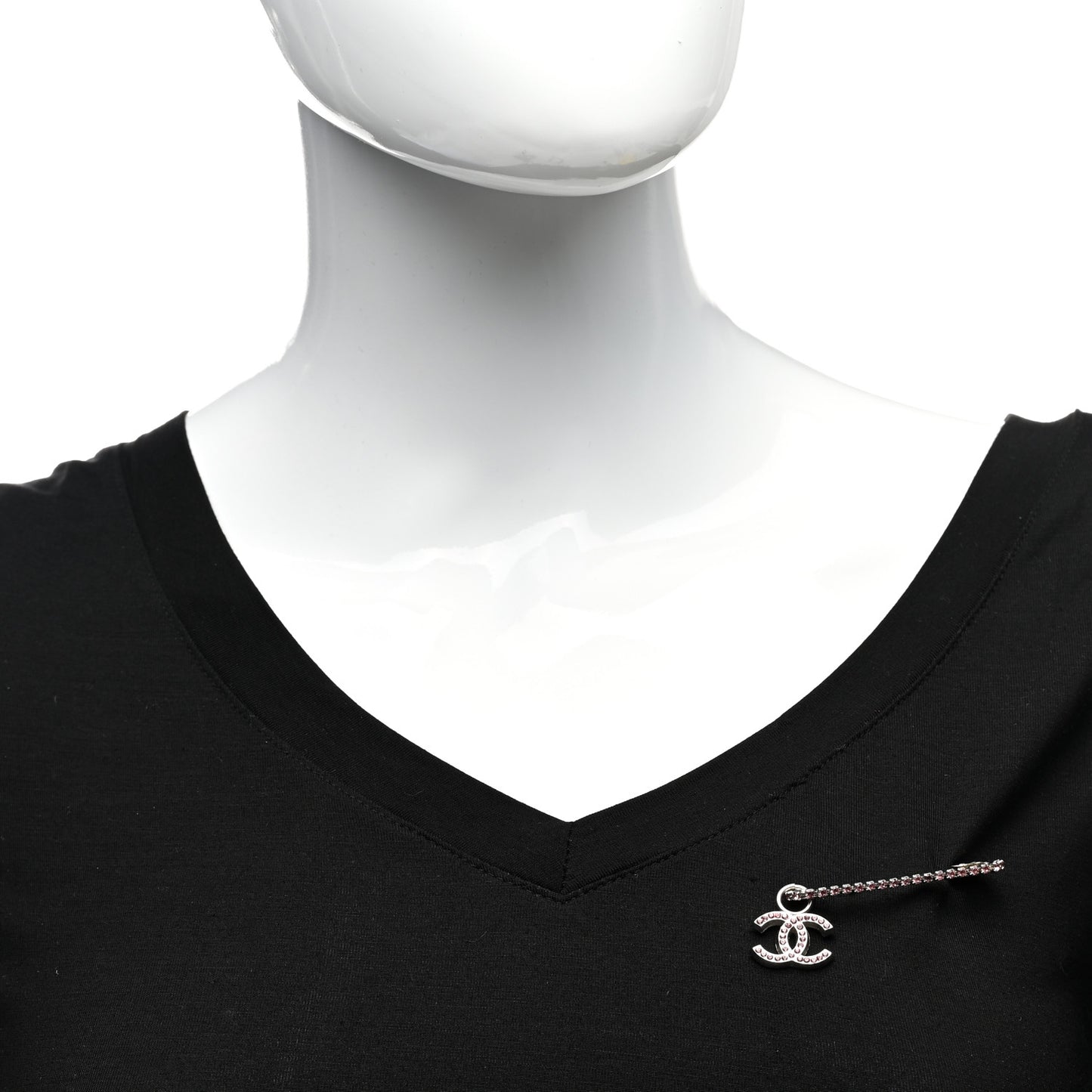 Crystal CC Safety Pin Brooch Gold Pink