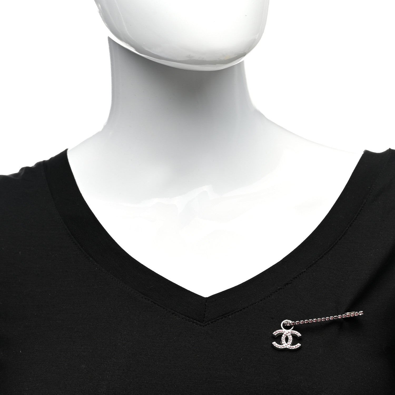 Chanel Crystal CC Safety Pin Brooch Gold Pink 2 of 7