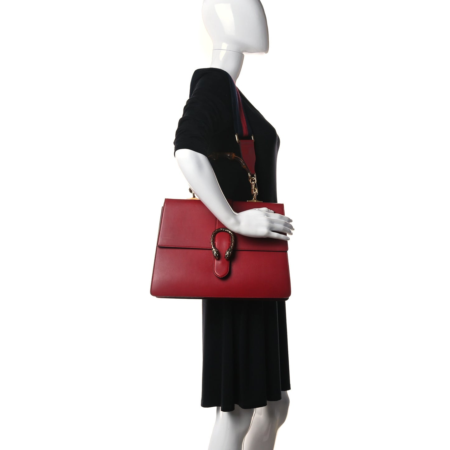 Moon Calfskin Web Medium Dionysus Bamboo Top Handle Bag Hibiscus Red