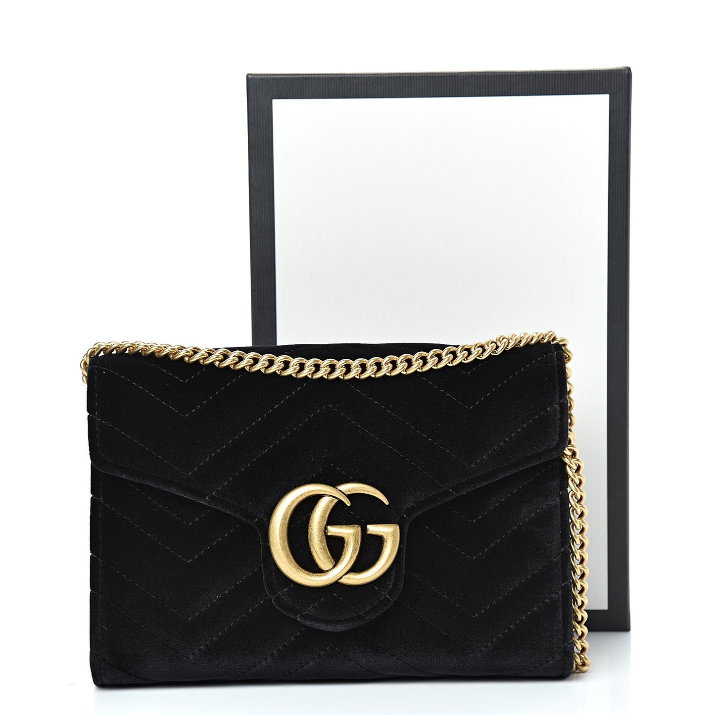 Velvet Matelasse GG Marmont Chain Wallet Black