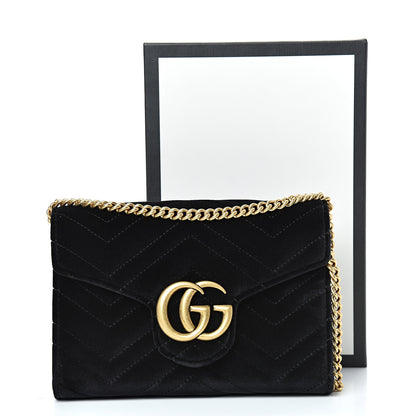 Gucci Velvet Matelasse GG Marmont Chain Wallet Black 10 of 10