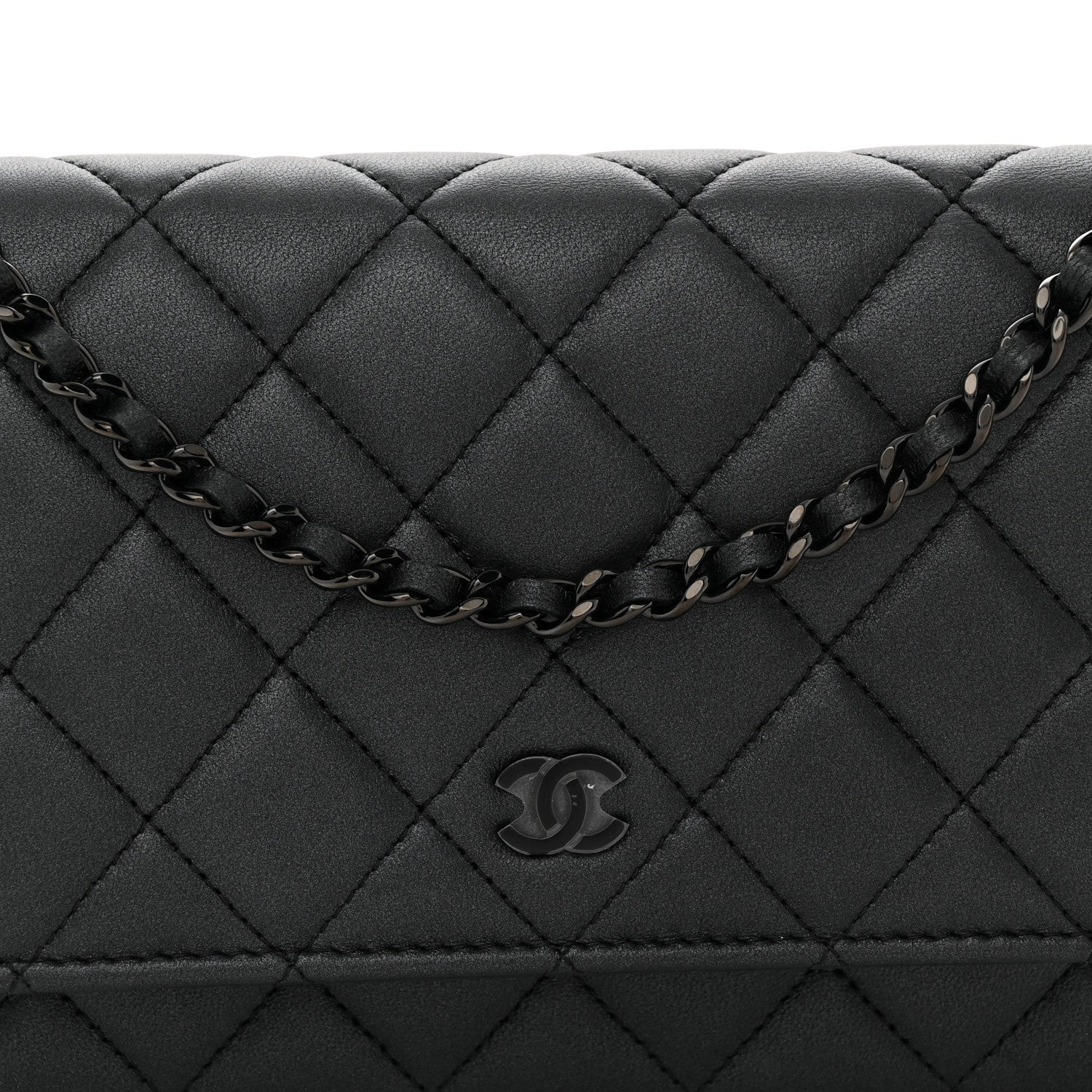 Chanel Pearly Lambskin Quilted Wallet On Chain WOC So Black 9 of 12