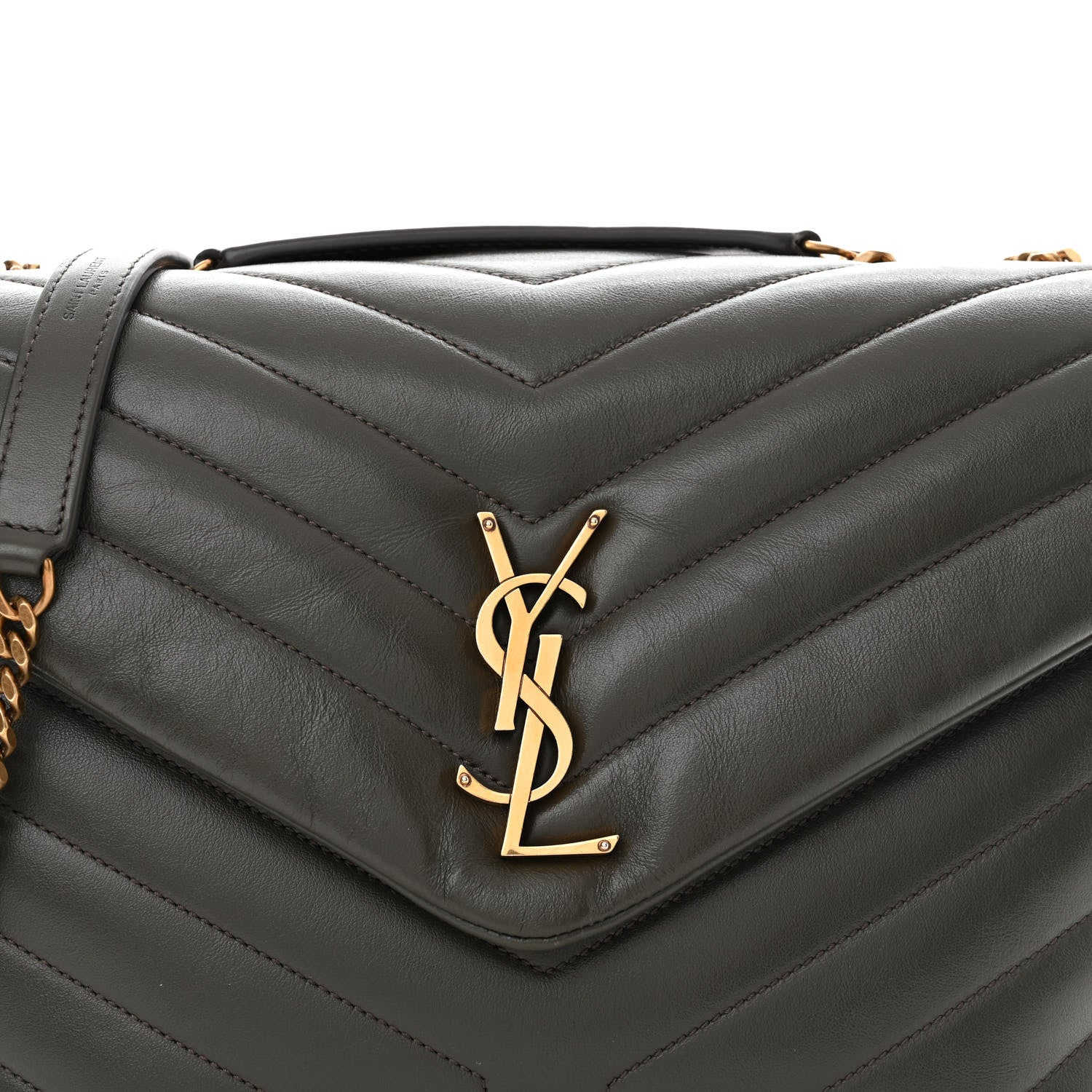Saint Laurent Calfskin Y Quilted Monogram Medium Loulou Chain Satchel Soil Brown 8 of 14