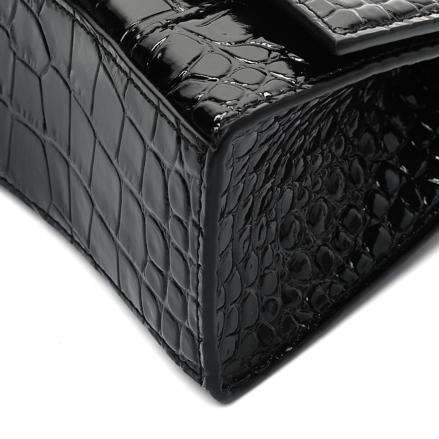 Balenciaga Shiny Calfskin Monochrome Crocodile Embossed Hourglass Top Handle Bag XS Black 9 of 9
