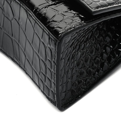Balenciaga Shiny Calfskin Monochrome Crocodile Embossed Hourglass Top Handle Bag XS Black 9 of 9