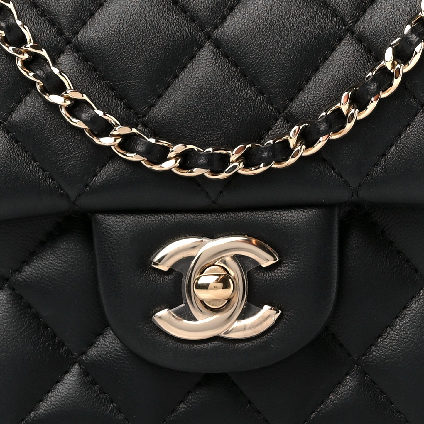 Lambskin Quilted Mini Top Handle Rectangular Flap Black