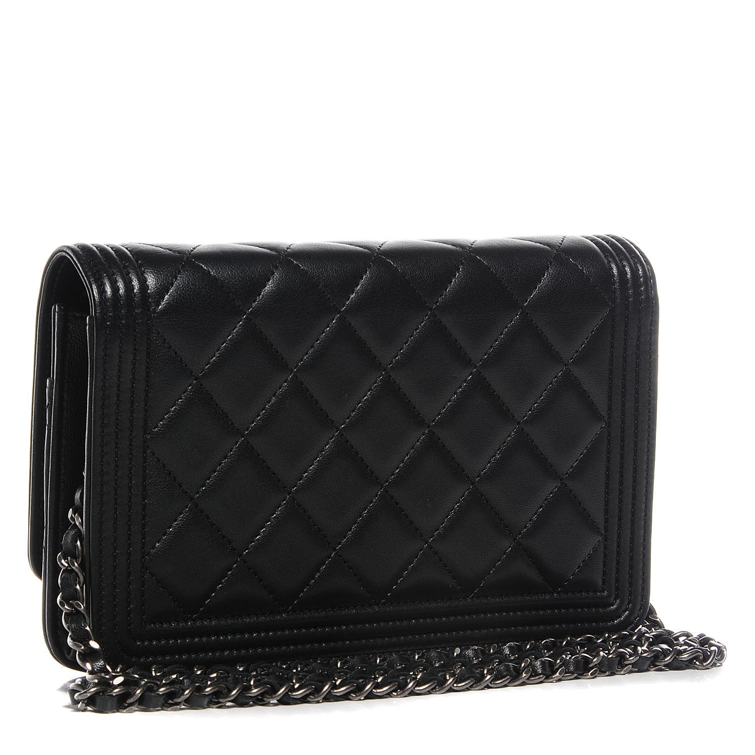 Chanel Lambskin Quilted Boy Wallet On Chain WOC Black 3 of 9