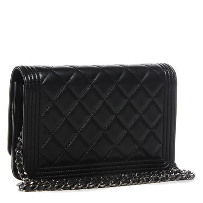 Chanel Lambskin Quilted Boy Wallet On Chain WOC Black 3 of 9