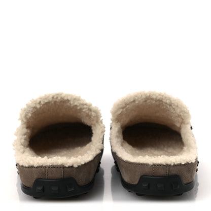 Hermes Suede Goatskin Shearling Go Mules 38 Brun Frume Ecru 6 of 11