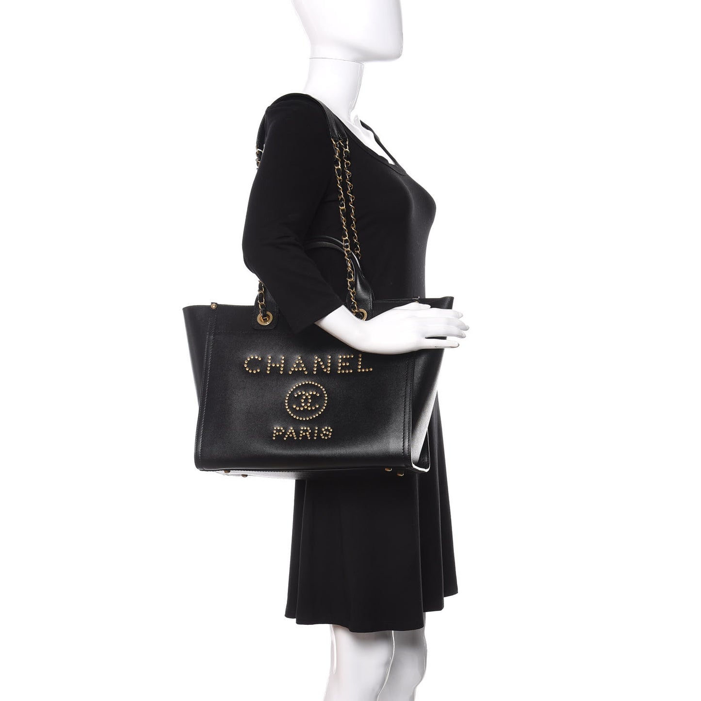 Caviar Small Studded Deauville Tote Black