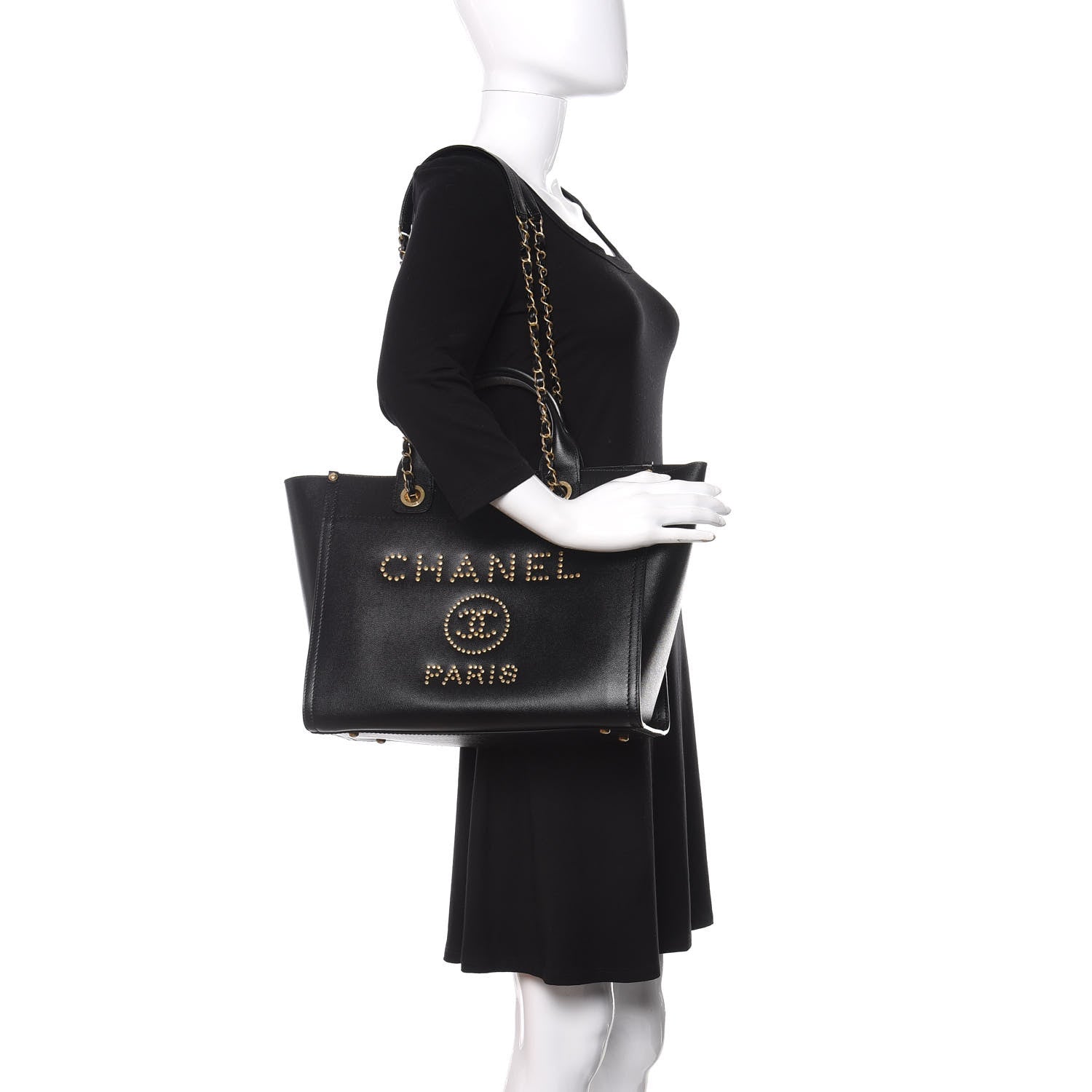 Chanel Caviar Small Studded Deauville Tote Black 2 of 9