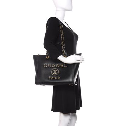 Chanel Caviar Small Studded Deauville Tote Black 2 of 9