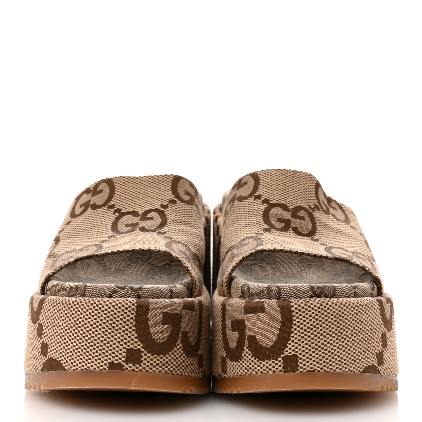 Monogram Jumbo GG Platform Slide Wedge Sandals 37 Camel Ebony