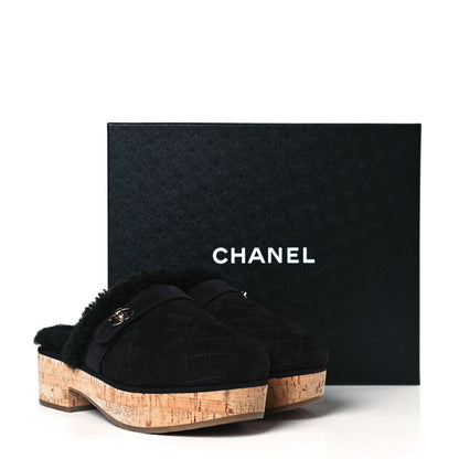 Chanel Suede Calfskin Shearling Turn Lock Clogs 39 Black 17 of 19