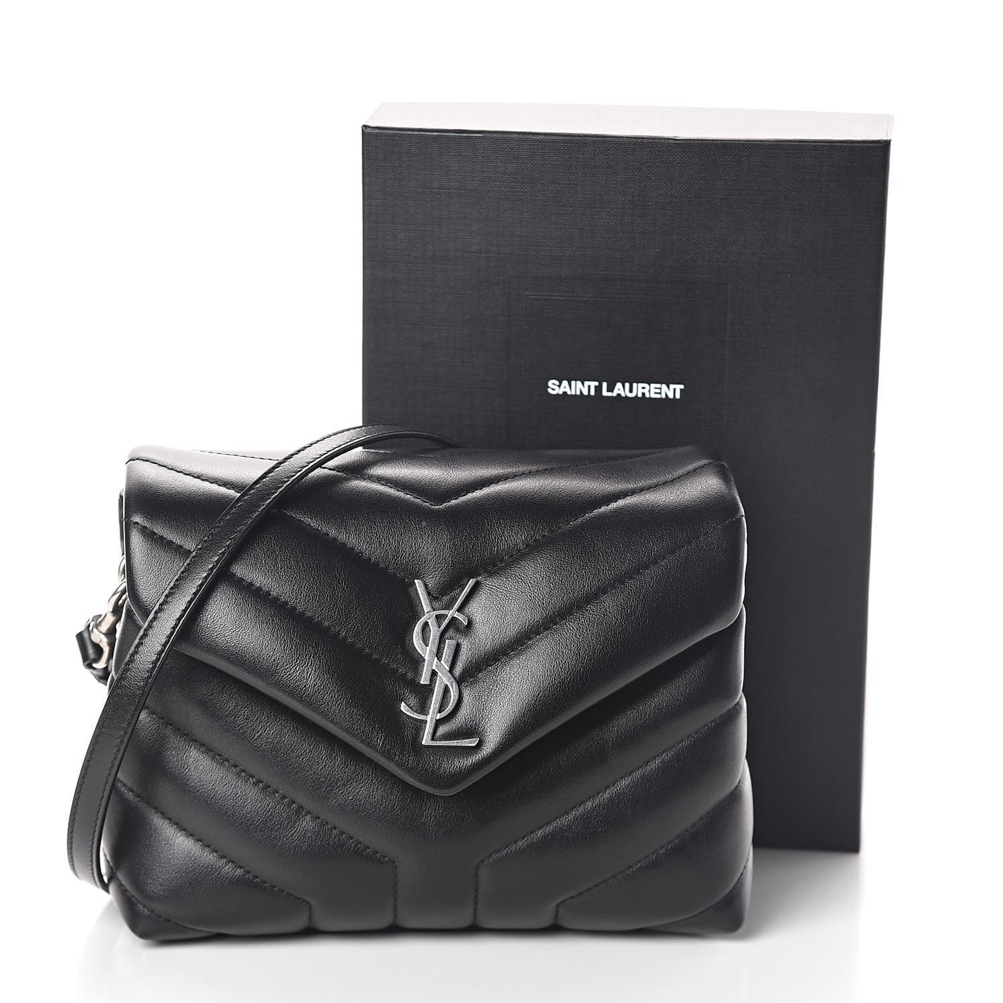 Calfskin Y Quilted Monogram Toy Loulou Crossbody Bag Black