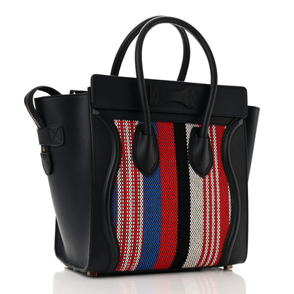 Celine Smooth Calfskin Striped Canvas Micro Luggage Navy Blue 2 of 9