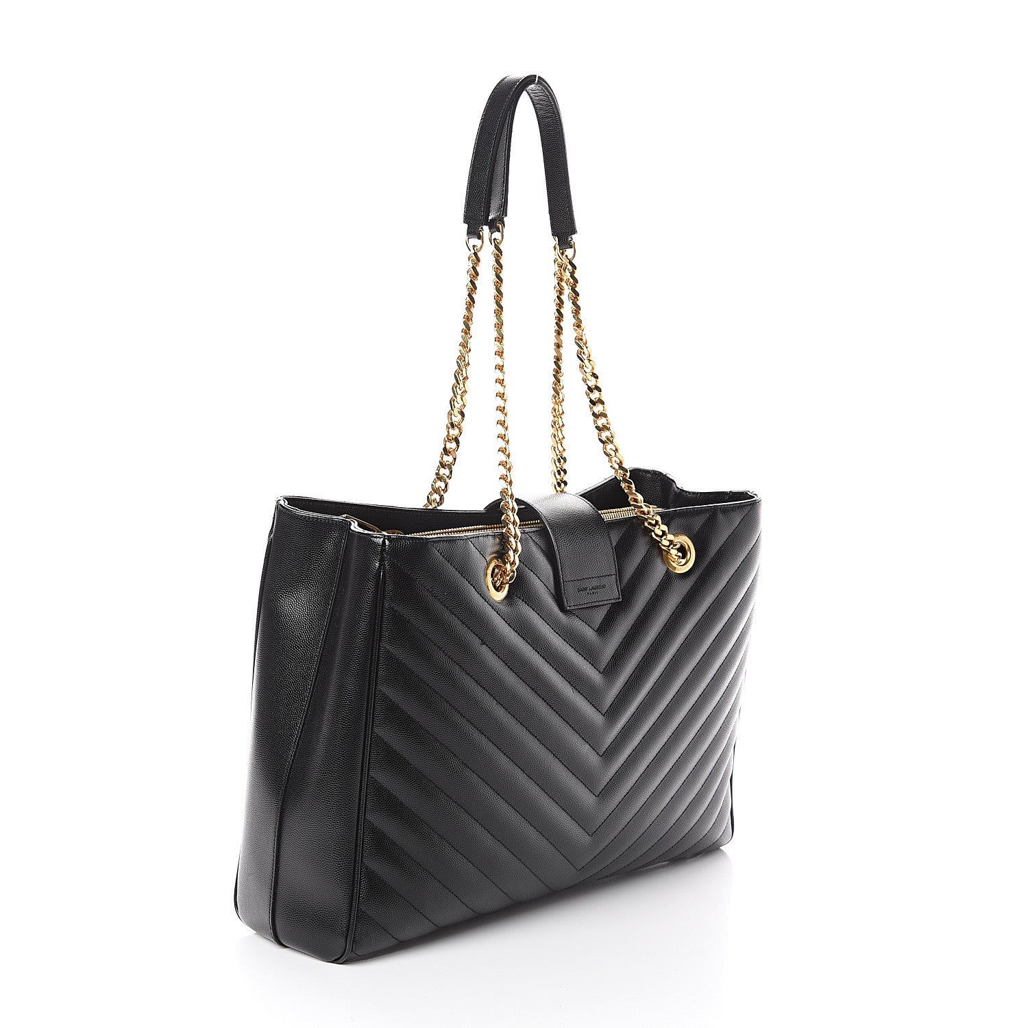 Saint Laurent Grain De Poudre Matelasse Chevron Monogram Shopping Bag Black 2 of 8