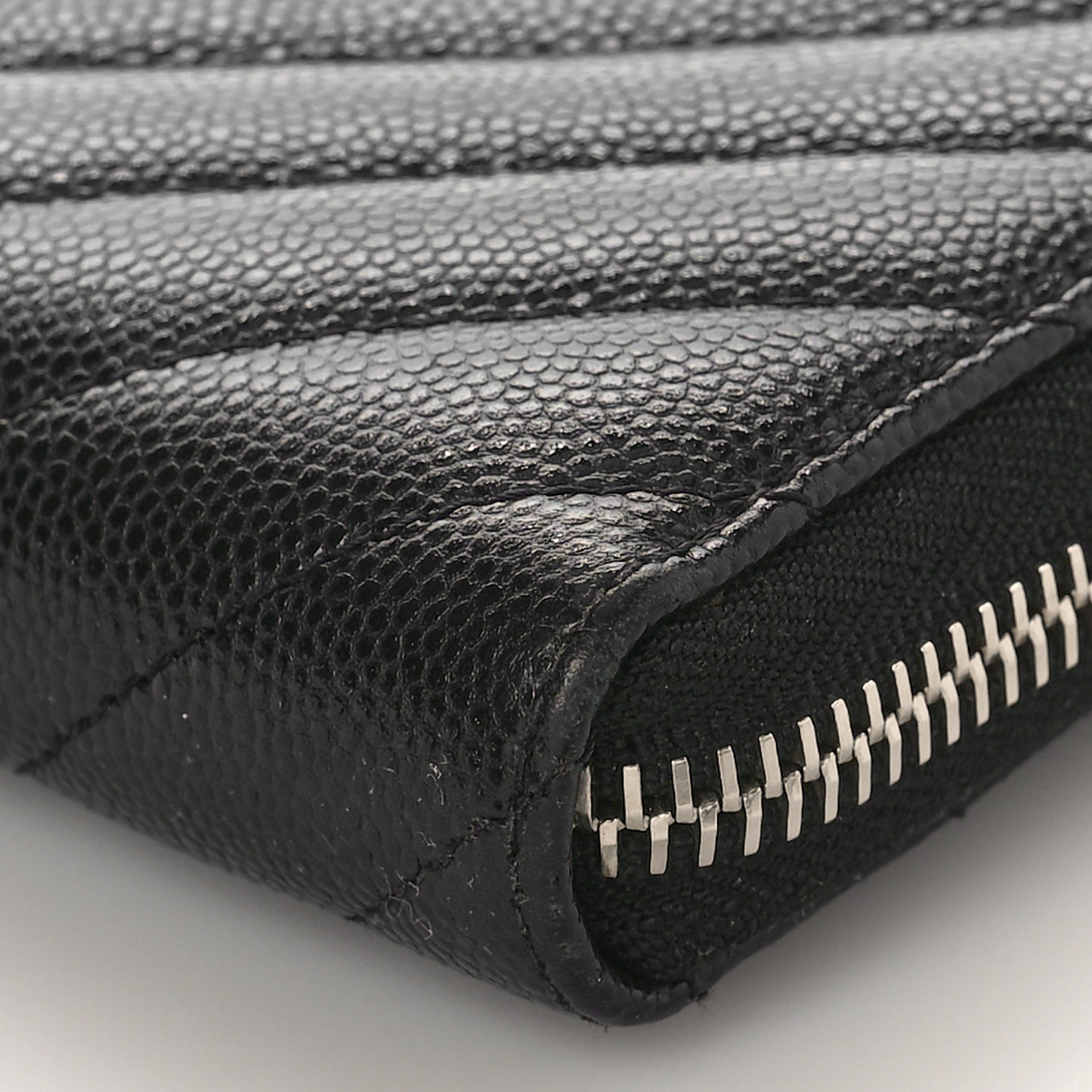 Caviar Chevron Quilted Large Gusset Zip Around Wallet Black
