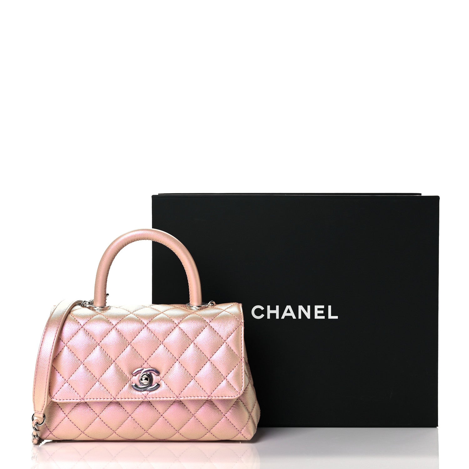 Chanel Iridescent Caviar Quilted Mini Coco Handle Flap Pink 29 of 31