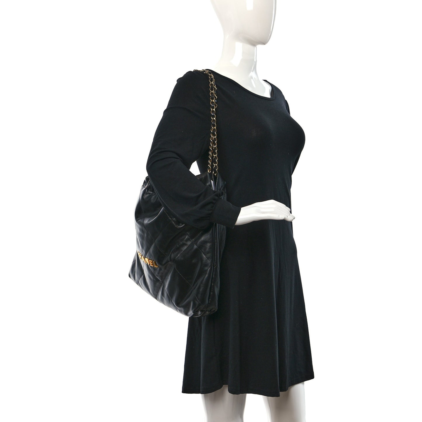 Shiny Calfskin Quilted Chanel 22 Black