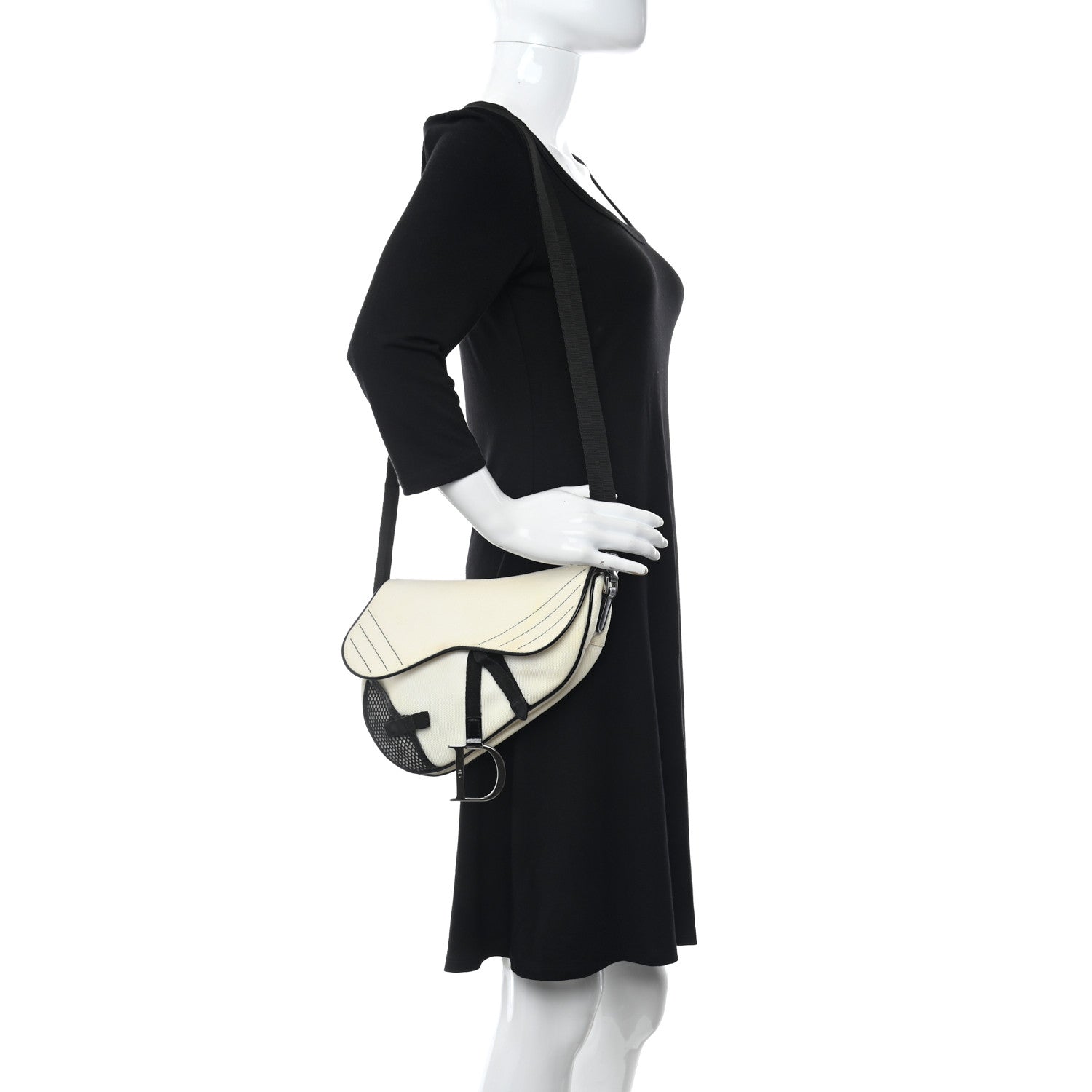 Christian Dior Canvas Mesh Sport Saddle Bag White Black 2 of 13