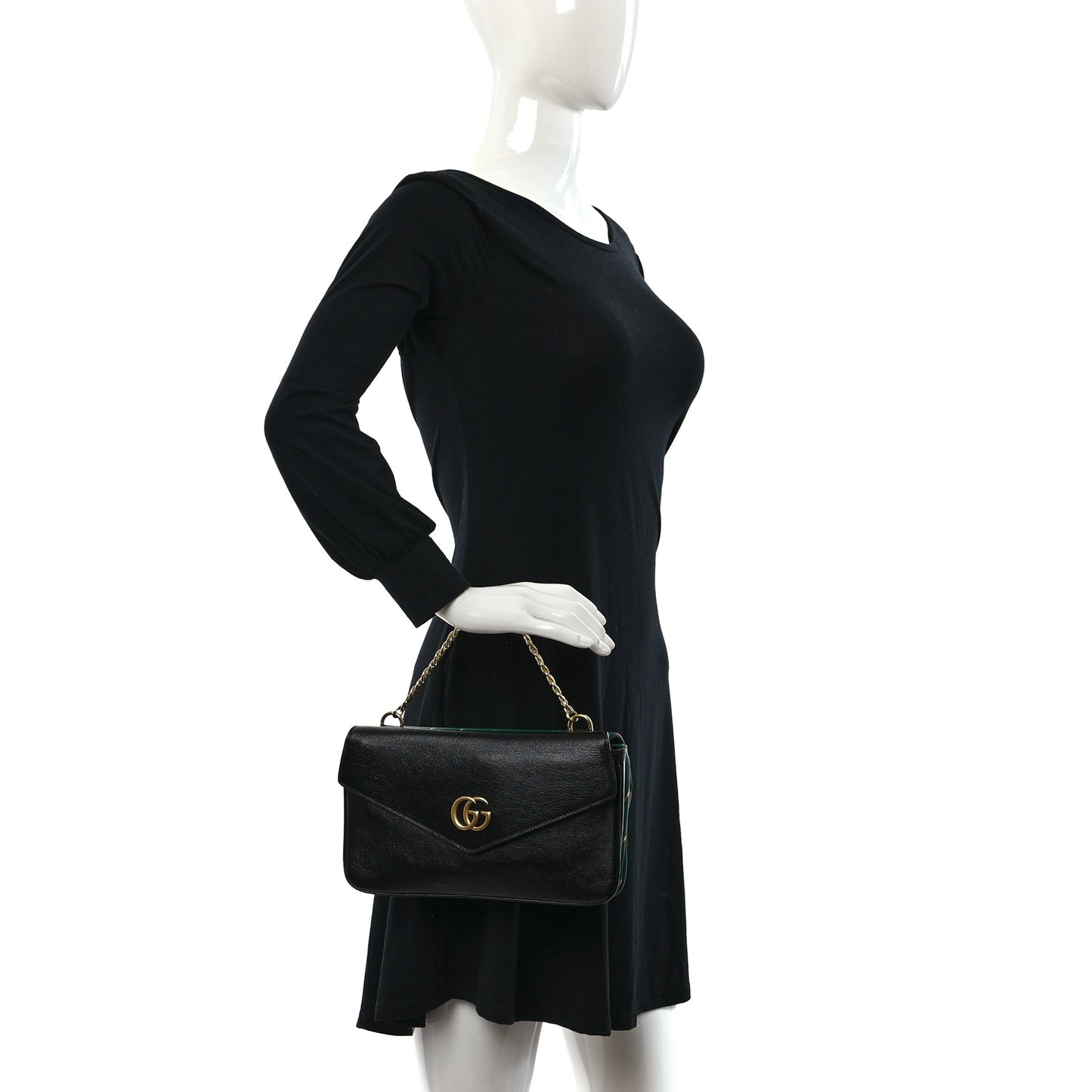 Calfskin Diagonal GG Medium Thiara Double Envelope Shoulder Bag Emerald Green Black