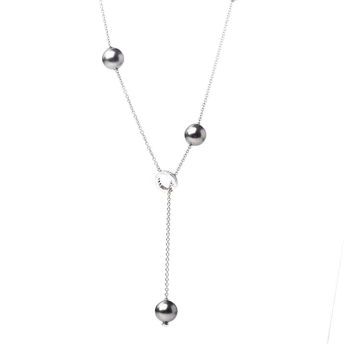 18K White Gold Diamond Black South Sea Pearl 10mm Pearls In Motion Necklace