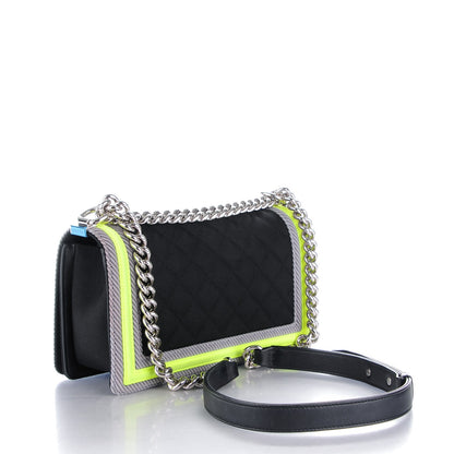 Chanel Canvas Quilted Medium Fluo Boy Flap Black Grey Yellow 3 of 8