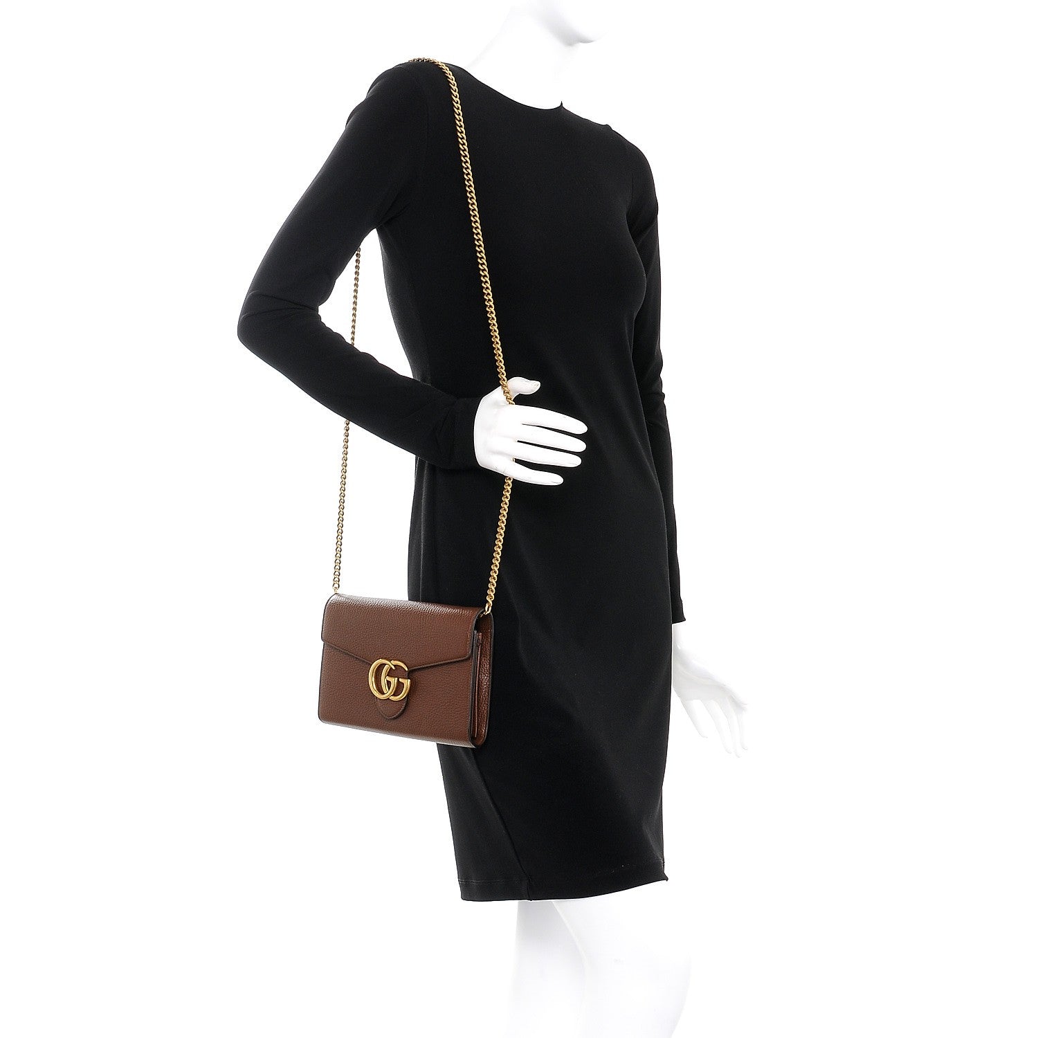 Gucci Cellarius Calfskin GG Marmont Chain Wallet Nut Brown 2 of 13