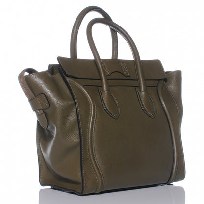 Celine Drummed Calfskin Mini Luggage Olive Green 4 of 9