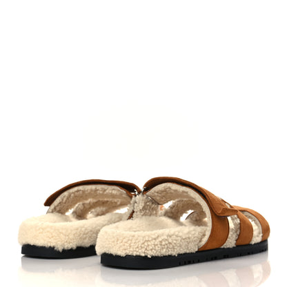 Hermes Suede Goatskin Woolskin Womens Chypre Sandals 37 Naturel Ecru 4 of 8