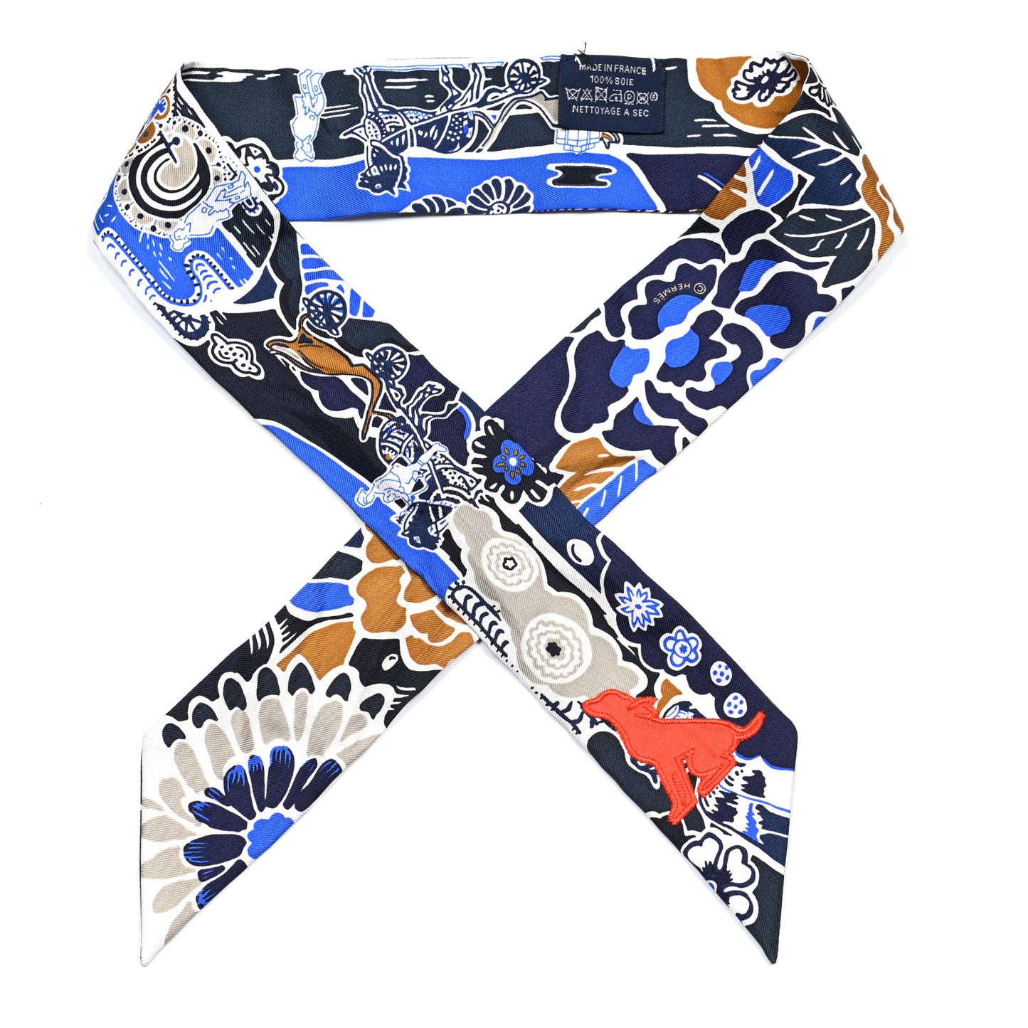Silk Bingata Sticker Twilly Marine Tabac Bleu Vif