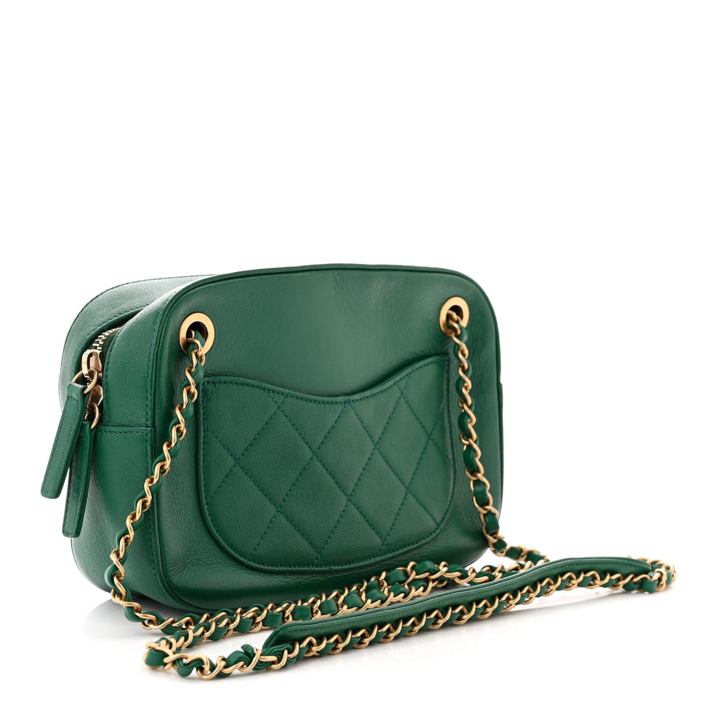 Goatskin Quilted Chain Infinity Camera Case Green