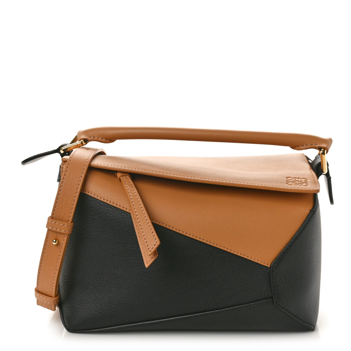 Calfskin Small Puzzle Edge Bag Warm Desert Black
