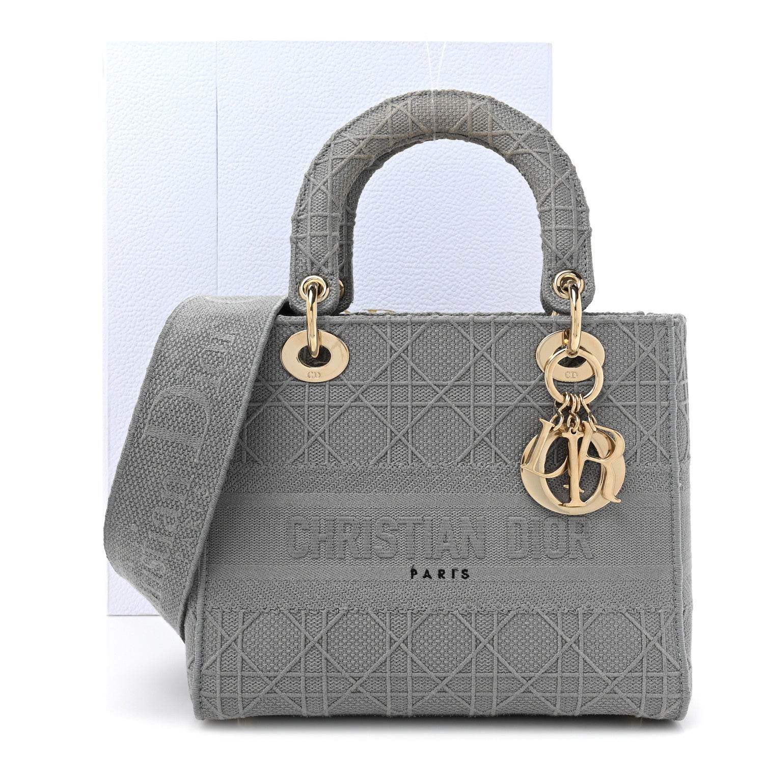 Christian Dior CHRISTIAN DIOR Canvas Embroidered Cannage Medium Lady D-Lite Gray 12 of 12