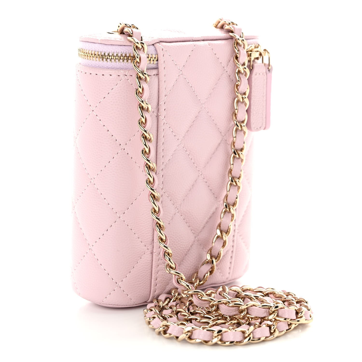 Chanel Caviar Quilted Vertical Coco Beauty Vanity Case With Chain Pale Pink 3 of 10