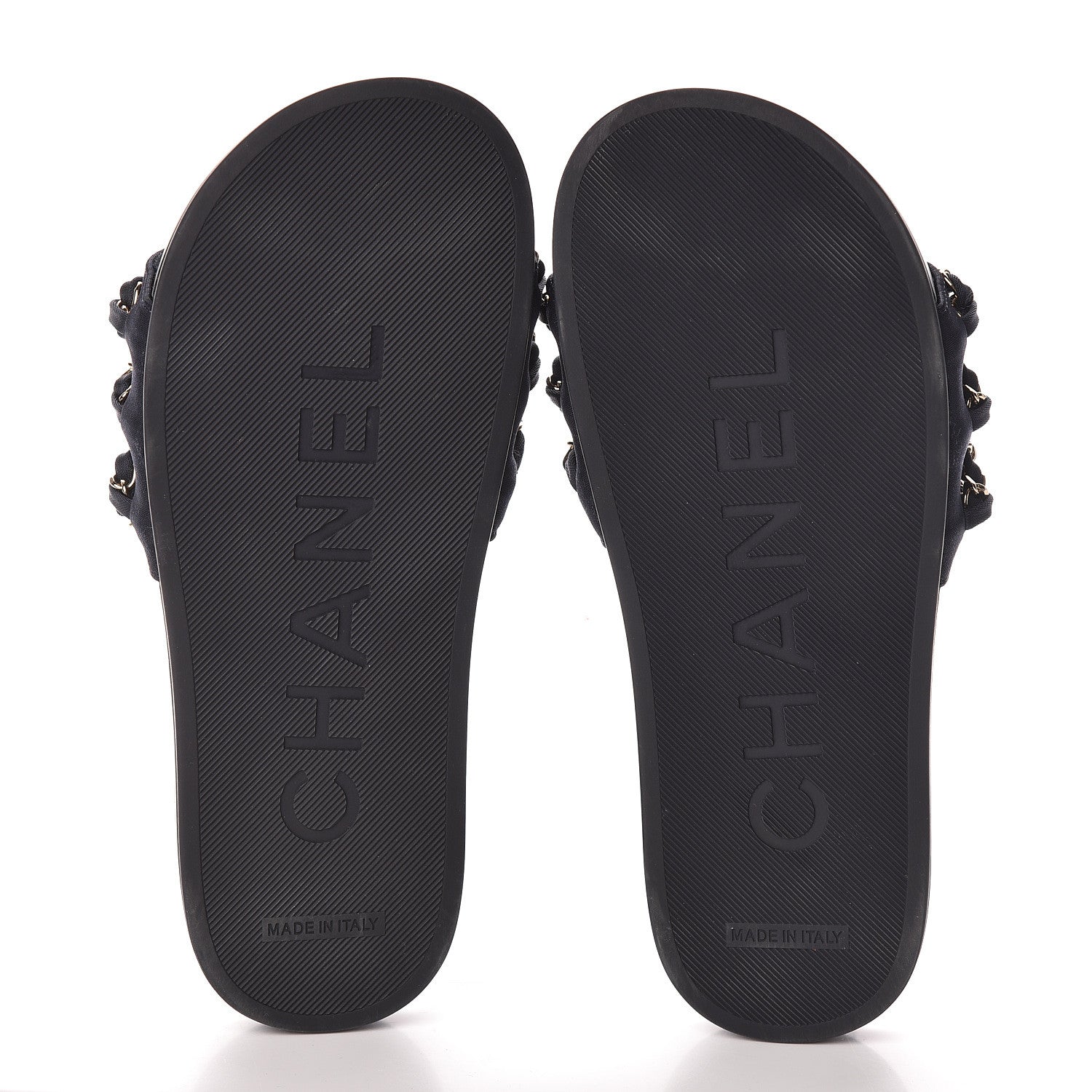 Chanel Satin Canvas Chain Slides Sandals Flats 35 Marine 7 of 8