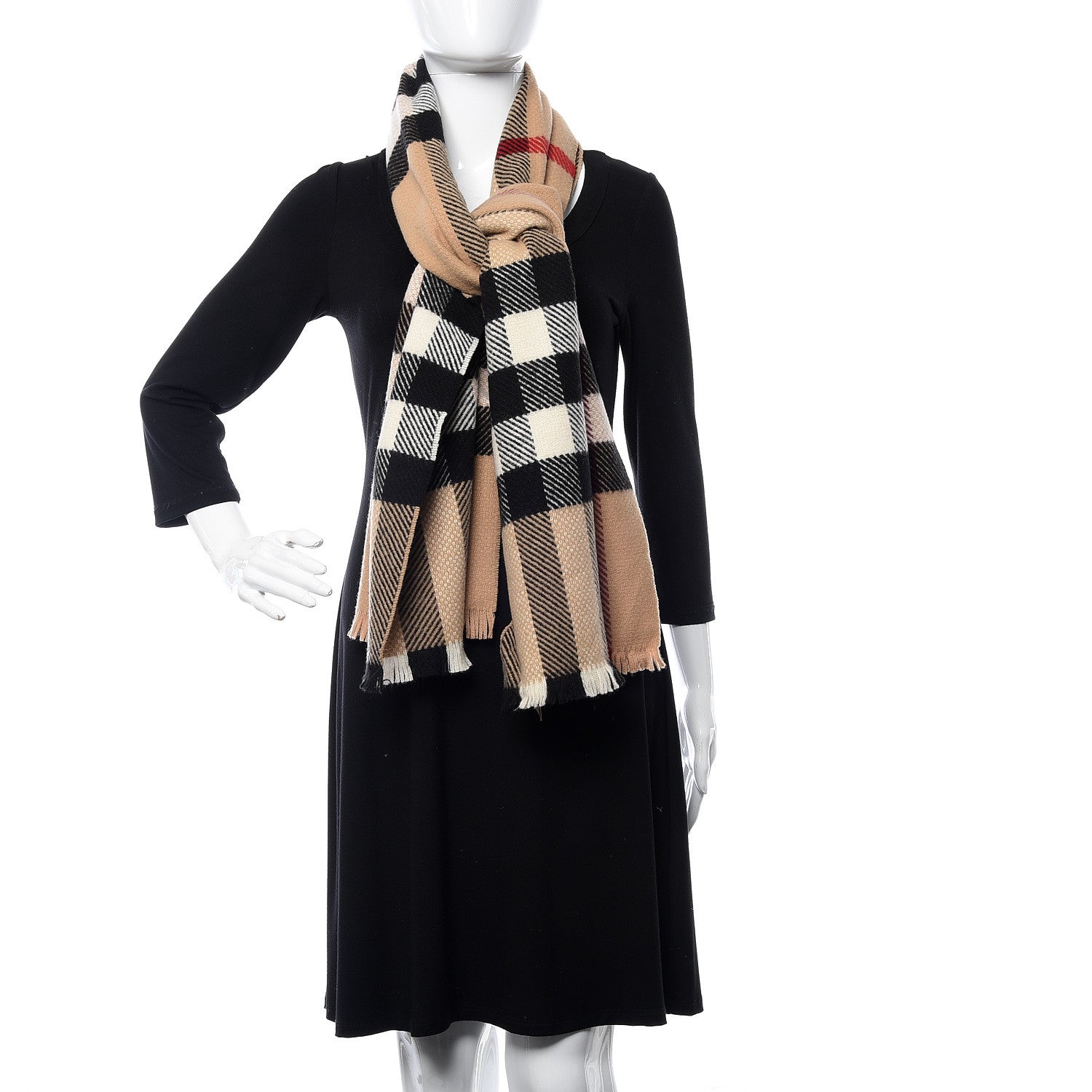 Burberry Cashmere Wool Mega Check Fringe Scarf Camel 2 of 5