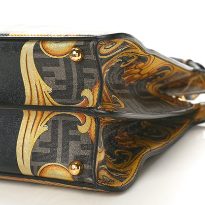 Fendi X VERSACE Vitello Seta Nappa Fendace FF Baroque Medium Peekaboo I SEE U Satchel Tobacco Black Gold 10 of 11