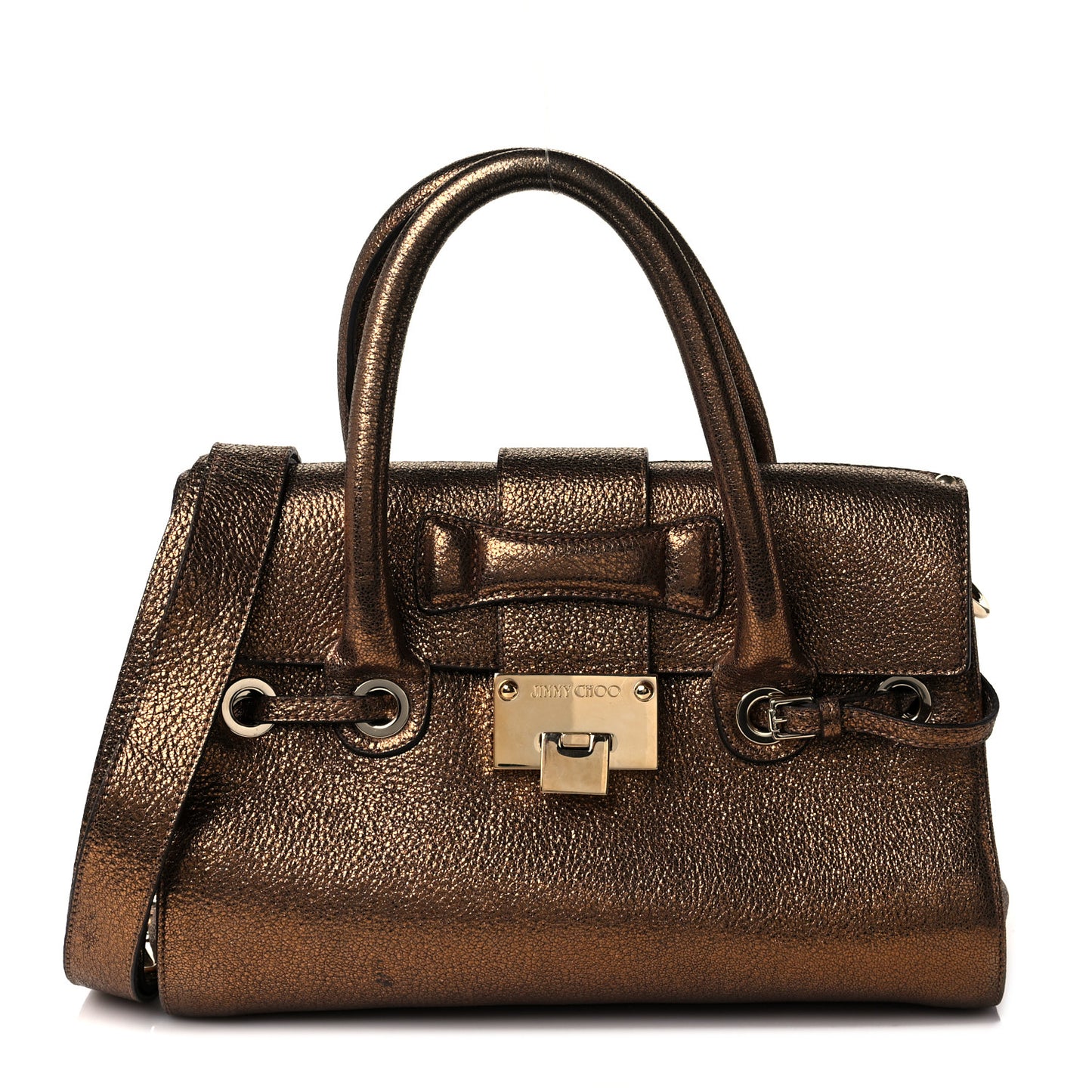 Metallic Calfskin Large Rosalie Satchel Gold