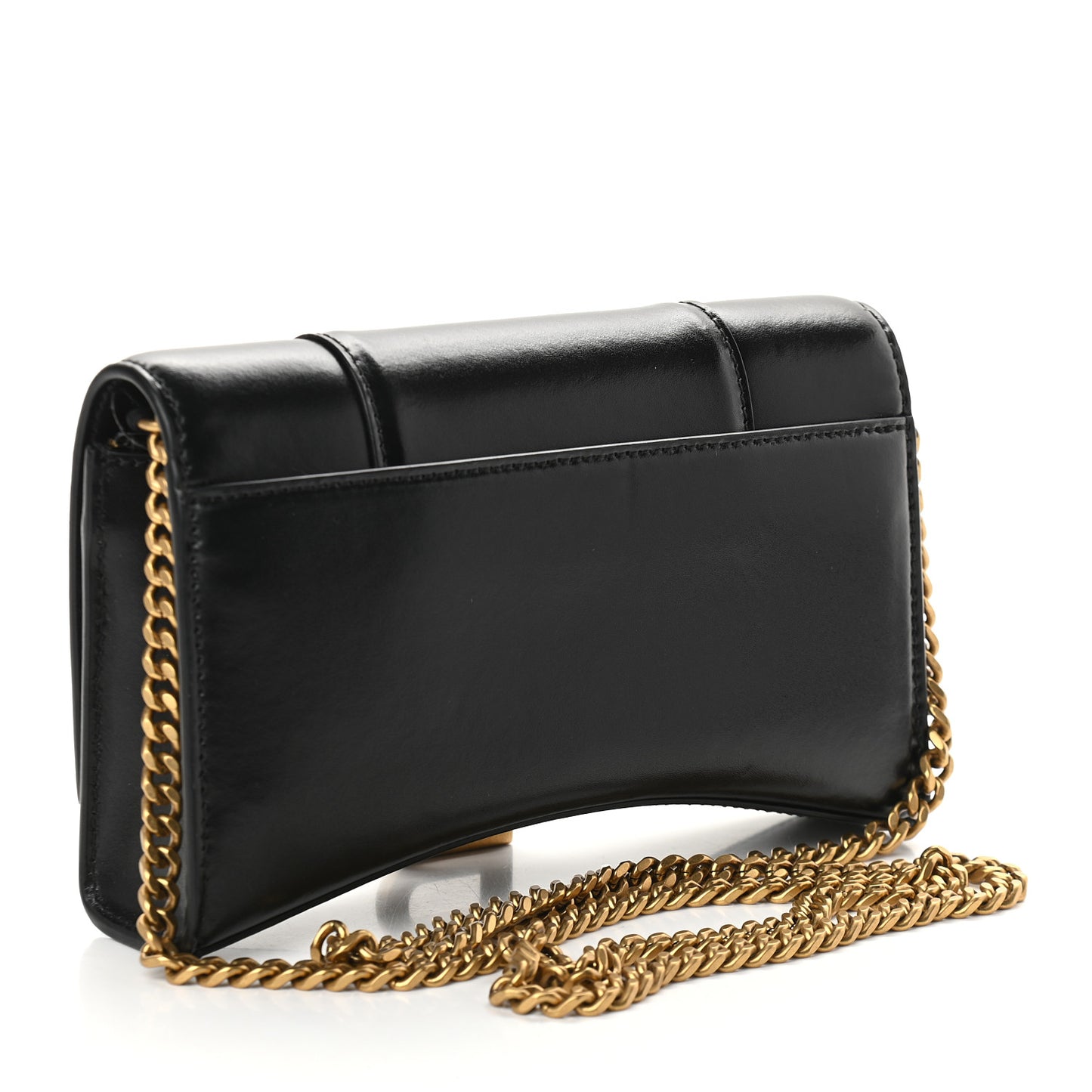 Shiny Box Calfskin Hourglass Chain Bag Black