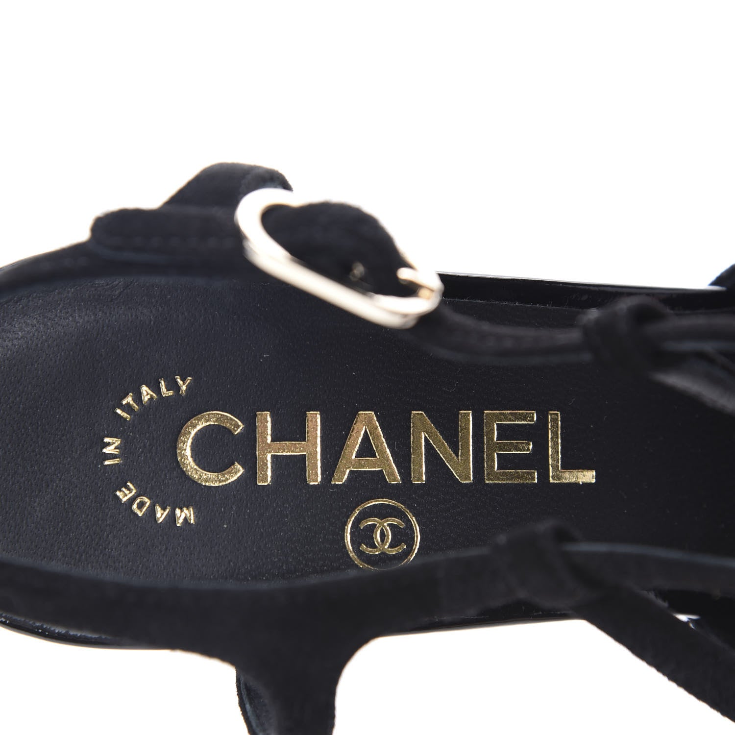 Chanel Suede Pearl Patent Cap Toe CC Ankle Strap Pumps 37.5 Black 7 of 9