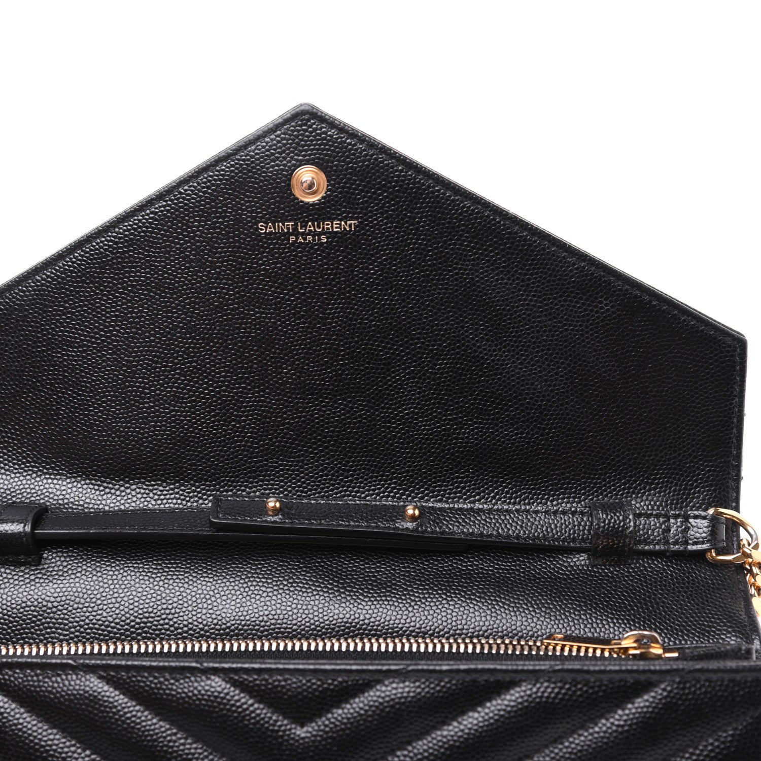 Saint Laurent Grain De Poudre Matelasse Chevron Monogram Chain Wallet Black 15 of 19