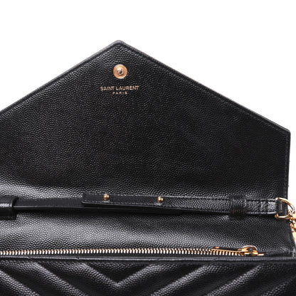 Saint Laurent Grain De Poudre Matelasse Chevron Monogram Chain Wallet Black 15 of 19