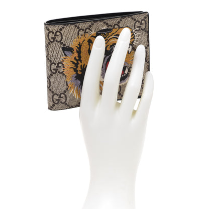 Gucci GG Supreme Monogram Selleria Calfskin Tiger Nice Bi-Fold Wallet Beige Ebony Multicolor Black 2 of 8