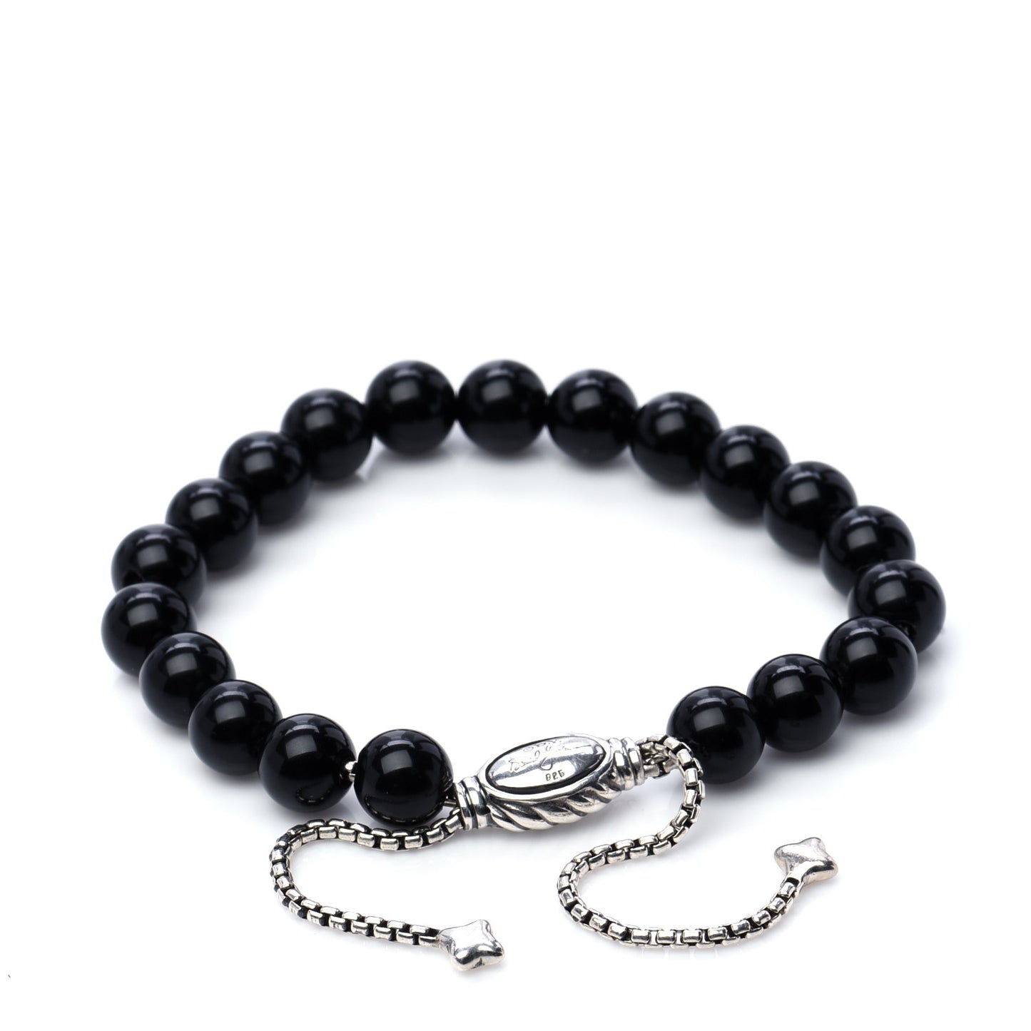 Sterling Silver Black Onyx 8mm Spiritual Beads Adjustable Bracelet