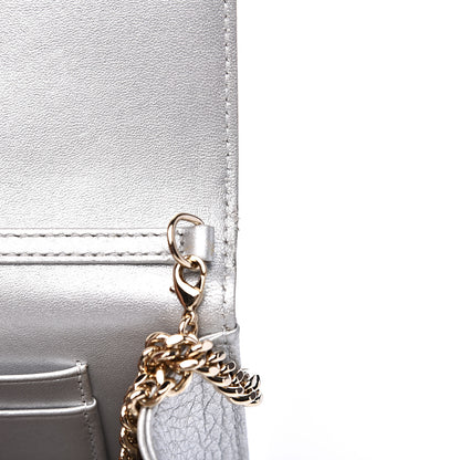 Christian Dior Metallic Grained Calfskin Diorama Wallet on Chain Pouch Silver 13 of 15
