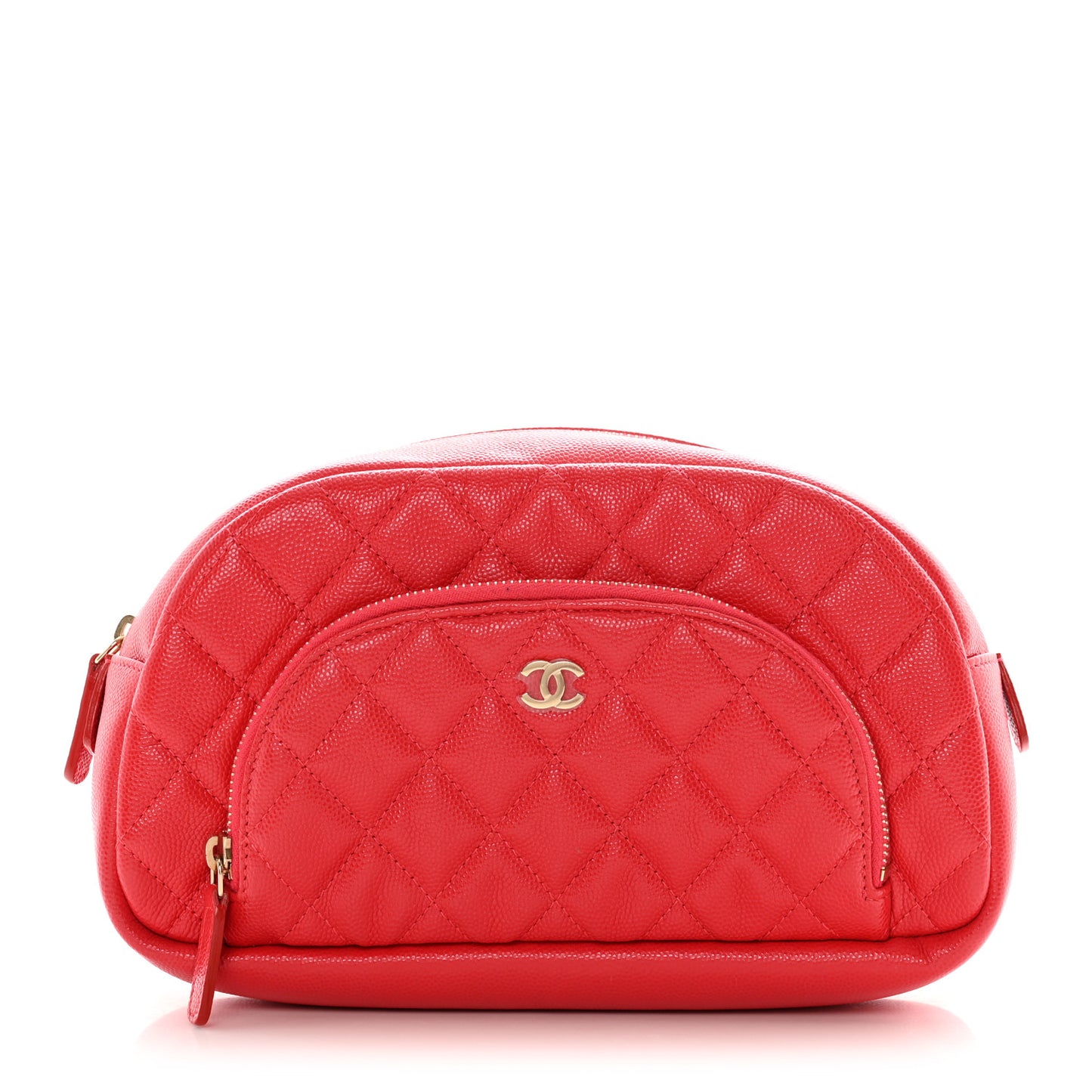 Caviar Quilted Double Zip Pouch Red