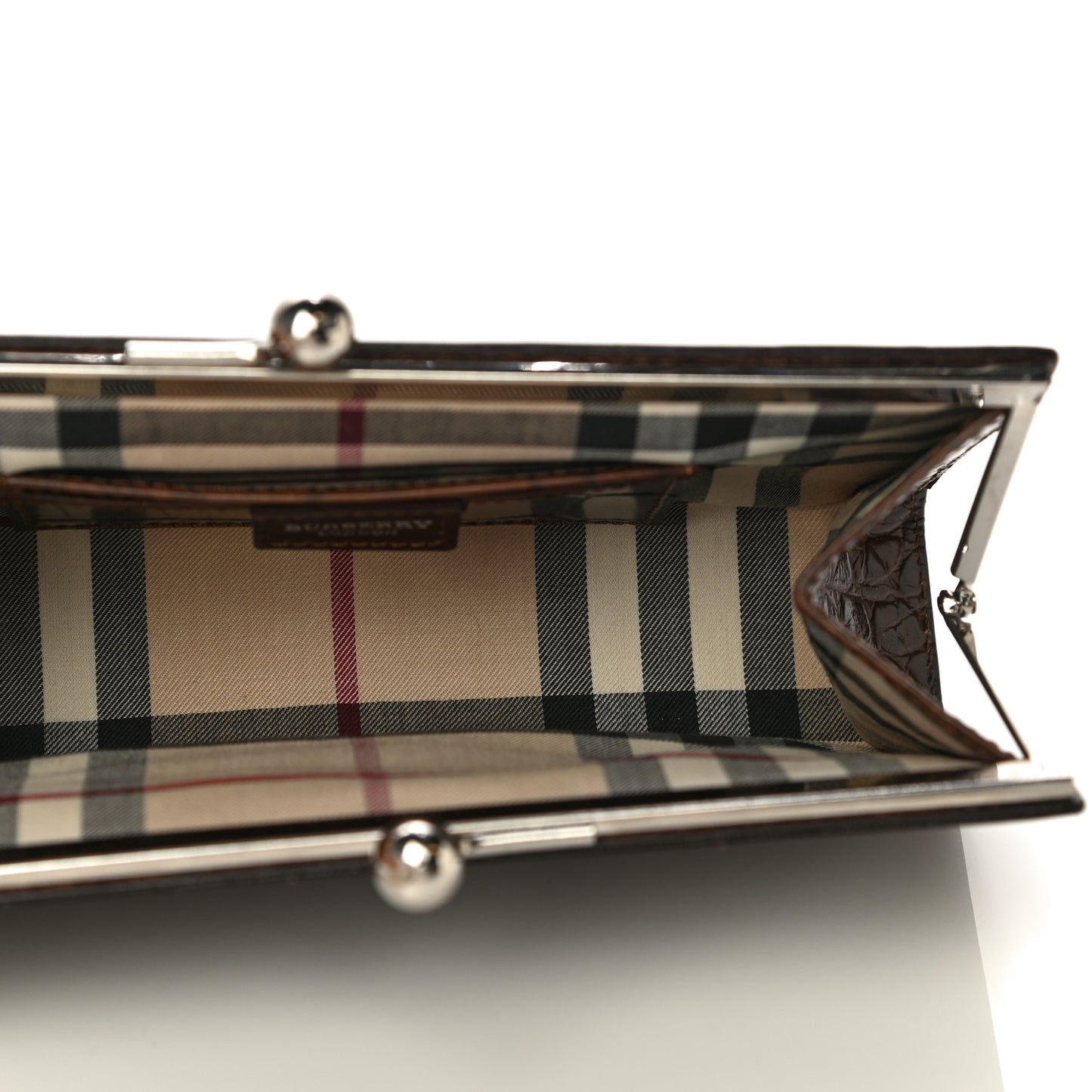 Crocodile Embossed Calfskin Wristlet Clutch Brown