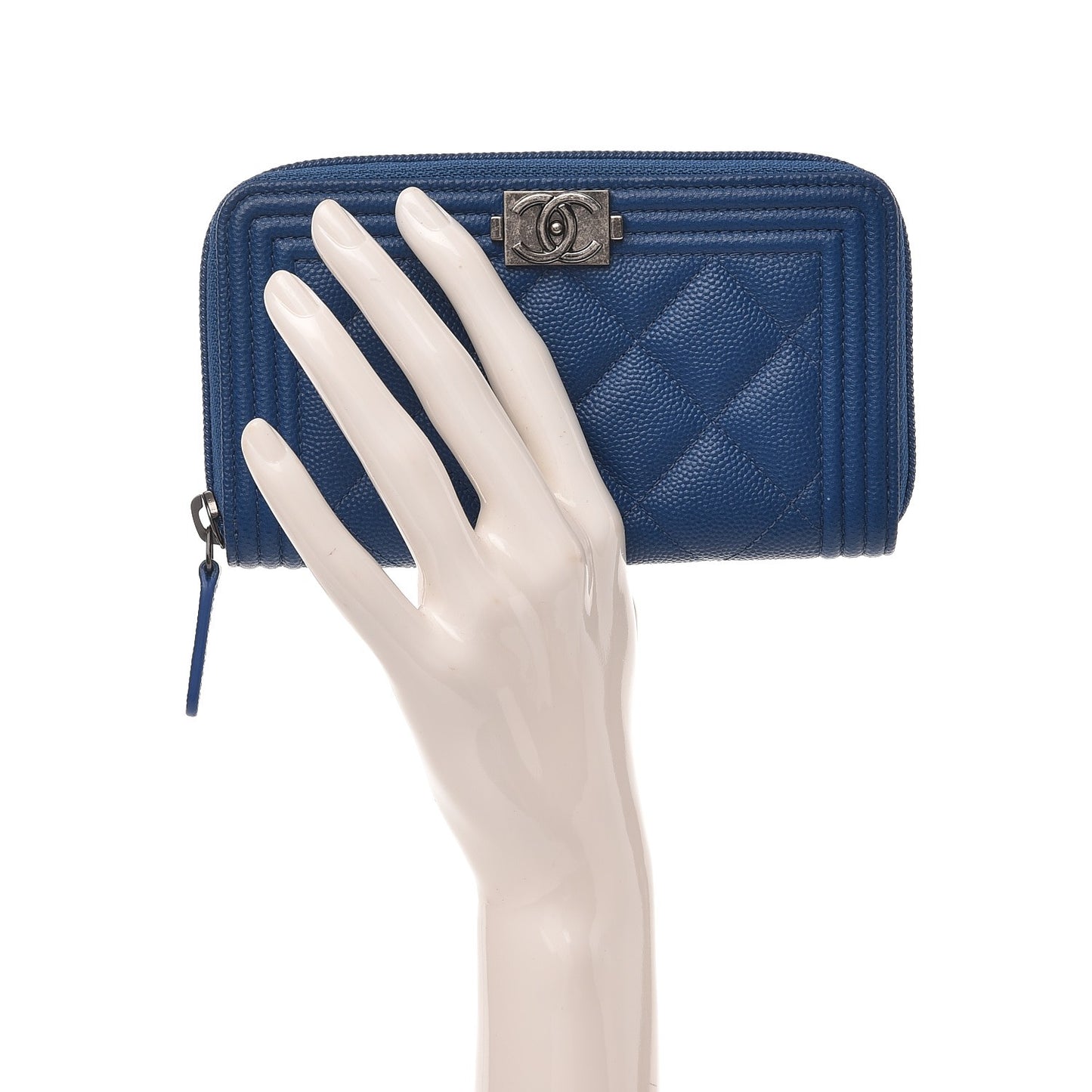 Caviar Quilted Boy Small Zip Around Wallet Blue